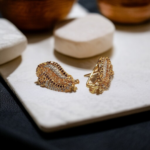 Gold Plated Earrings with Coffee & Zircon