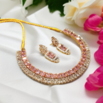 Gold Plated 925S Necklace Set With Pink & White Zircons