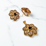 925S Gold Plated Locket Set with Black & White Zircon