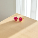 Flower Studs with Feroza, Emerald, Ruby ,Pearls Stones. (925 Silver)