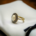 Pearl Ring with Black Spinel Z Halo
