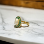 Pearl Ring with Green Spinel Z Halo