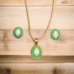 Pearl Pendant Set with Green Z Halo
