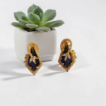 Gold Plated Earrings with Black & Pink cat eye stones