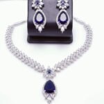 White gold plated Necklace Set With Blue Sapphire and zircons 925 Silver