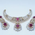 Gold PlatedBridal Necklace Set With Ruby color and americon Zircons ( 925 Silver )