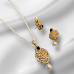 Locket Set with Ruby, Zircon & Hanging Pearls